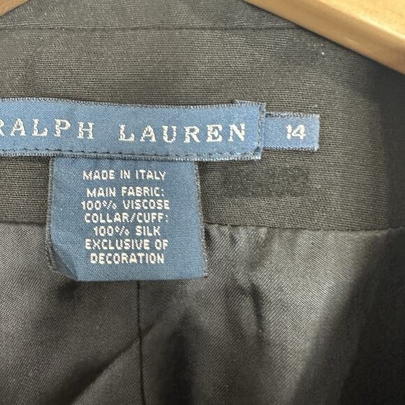 Ralph Lauren Y2K Blazer Women Size 14 Italy Silk Lapel Black Jacket Quiet Luxury - Picture 6 of 11